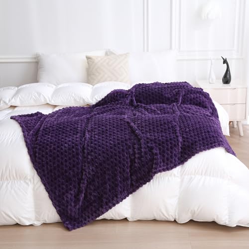 Deep Purple Throw Blanket 50"×60" Fuzzy 3D Jacquard Decorative (Purple / 50"×60”)