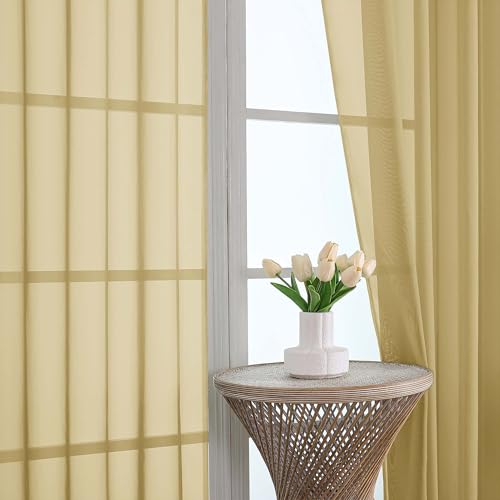 Sheer Gold Curtains 108 Inches Long for Living Room Bedroom 2 Panels Set (Gold / 59"W x 108"L (Pack of 2))