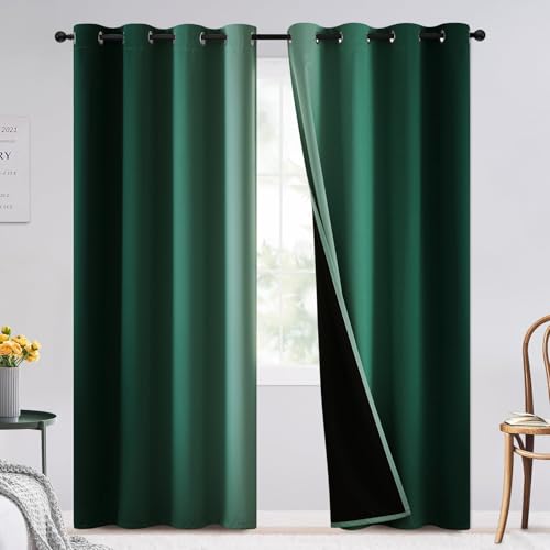 100% Blackout Ombre Curtains Dark Green and Greyish White (52"W x 84"L (Pack of 2) / Dark Green White)