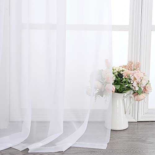Extra Long White Sheer Curtains 120 Inches Long 2 Panels (White / 42"W x 120"L (Pack of 2))