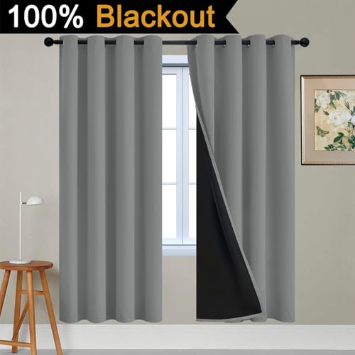 Dove Grey 100% Blackout Curtains 72 Inches Long 52" Wide 2 Panel (52"W x 72"L (Pack of 2) / Dove Grey)