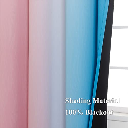 Pink and Blue Ombre Curtains for Bedroom 63 Inch Long (Pink and Blue / 42"W x 63"L (Pack of 2))