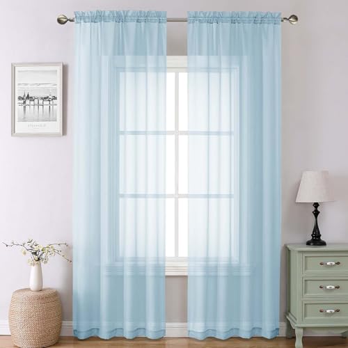 Sky Blue Sheer Curtains 90 Inches Long 2 Panels (Sky Blue / 42"W x 90"L (Pack of 2))
