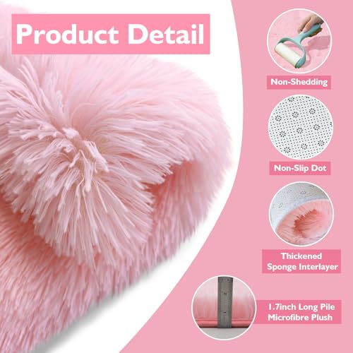 Pink Fluffy Round Area Rugs for Bedroom (Pink / 3' (Round))