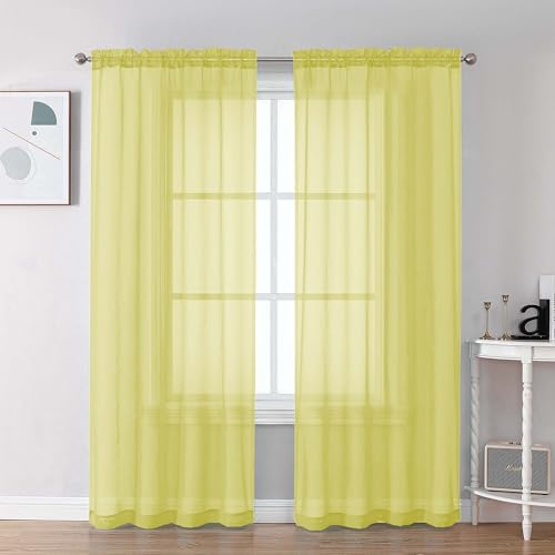 Lemon Sheer Curtains 84 Inches Long for Living Room (Lemon / 42"W x 84"L (Pack of 2))