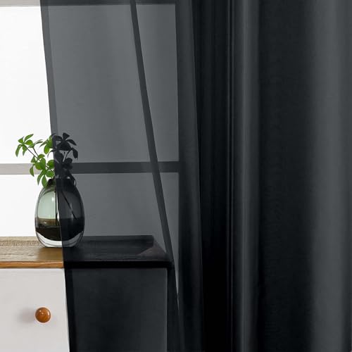 Black Window Sheer Curtains 54 inch Length (42"W x 54"L (Pack of 2) / Black)