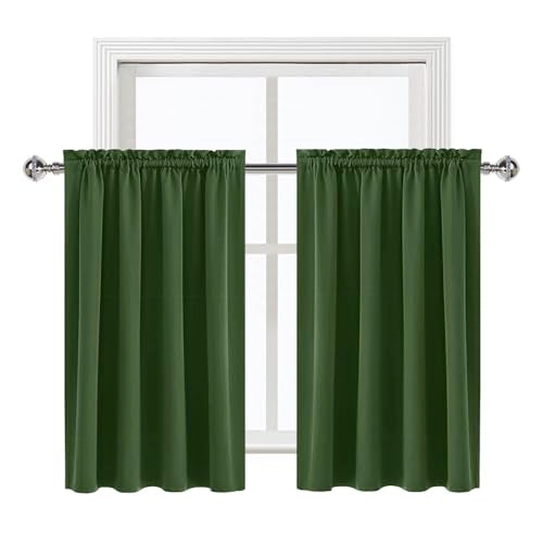 Short Blackout Curtains 52 x 36 Inch for Kitchen RV Bunk Olive Green (Olive Green / 52"W x 36"L (Pack of 2))
