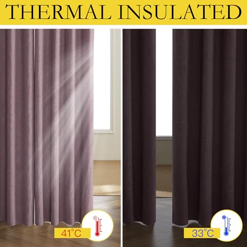 Chaise Mauve Vintage Linen 100% Blackout Curtains for Living Room (62"W x 120"L (Pack of 2) / Chaise Mauve)