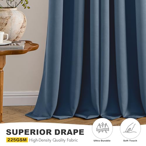 Blackout Curtains for Bedroom 2 Panels 34 x 63 Inch Long Stone Blue (Stone Blue / 34"W x 63"L (Pack of 2))