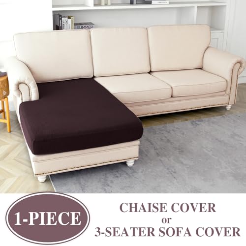 Couch Cushion Cover Chaise Lounge Cover Washable Separate Seat Chaise Couch Cover Stretch Sectional Sofa Slipcover (Brown / Chaise Cover)