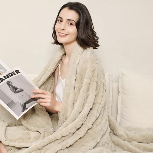 Fleece Throw Blanket for Couch (Khaki / Throw(50×60in))