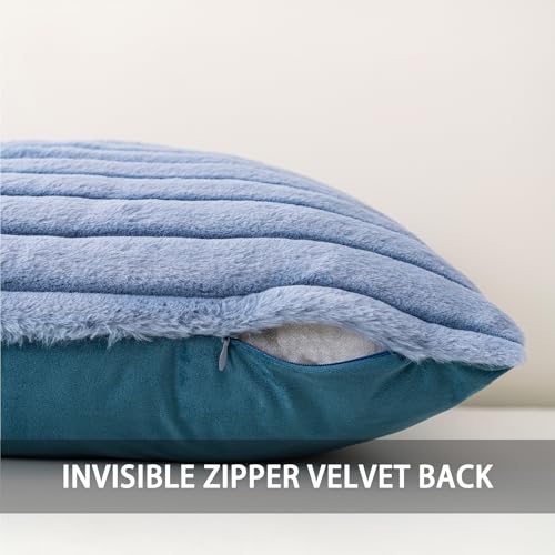 Pack of 2 Faux Fur Christmas Throw Pillow Covers 22x22 Inch (Blue / 22" x 22" (Pack of 2))
