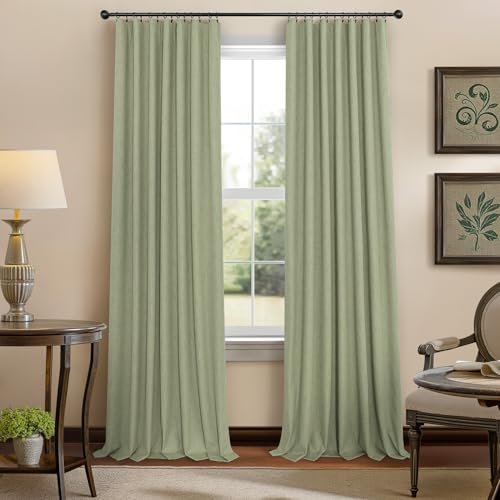 102 Inch Curtains Blackout Sage Green Christmas Decoration Black Out Linen Drapes for Bedroom Aesthetic Moody Retro Vintage Light Sage Spring Curtains for Living Room 8.5ft Length 52x102 Long 2 Panels (Sage Green / 52"W x 102"L (Pack of 2))