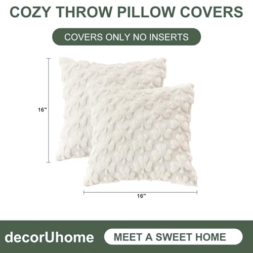 Faux Fur Throw Shamrock Cream White Pillow Covers 16x16 Set of 2 (16" x 16" (Pack of 2) / Shamrock Cream White)