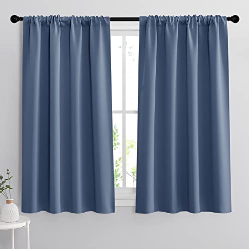 Small Window Curtains 45 inches Length for Kitchen Cafe Bathroom (Stone Blue / 42"W x 45"L (Pack of 2))