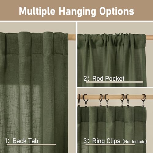 48 Inch Short Window Linen Curtains (Olive Green / 34"W x 48"L (Pack of 2))