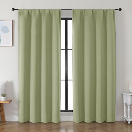 Ava Sage Green Blackout Curtains for Livingroom 84 Inch Length (Sage Green / 50"W x 84"L (Pack of 2))