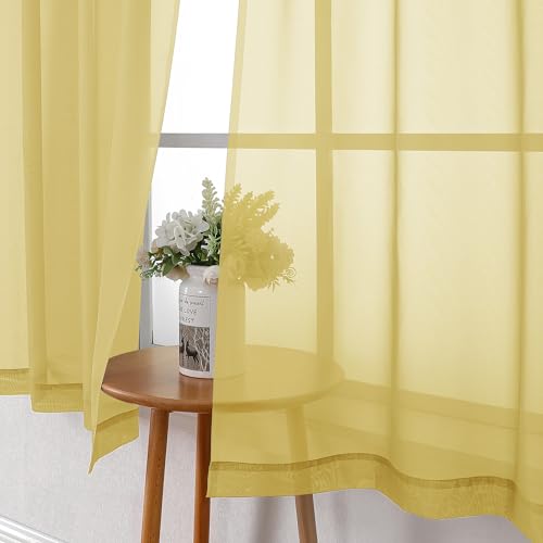 Yellow Sheer Curtains 54 Inch Length 2 Panels (Yellow / 40"W x 54"L (Pack of 2))