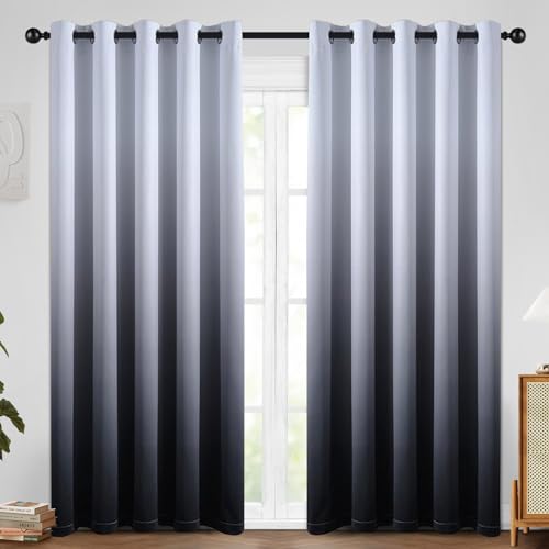 Ombre Gradient Black White to Gray Curtains for Bedroom (62"W x 84"L (Pack of 2) / Black and White)