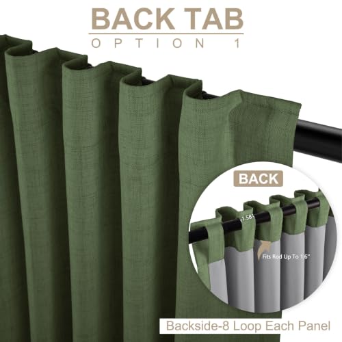 Faux Linen Total Blackout Curtains for Bedroom 96 Inches Long (Ivy | Moss Green / 50"W x 96"L (Pack of 2))