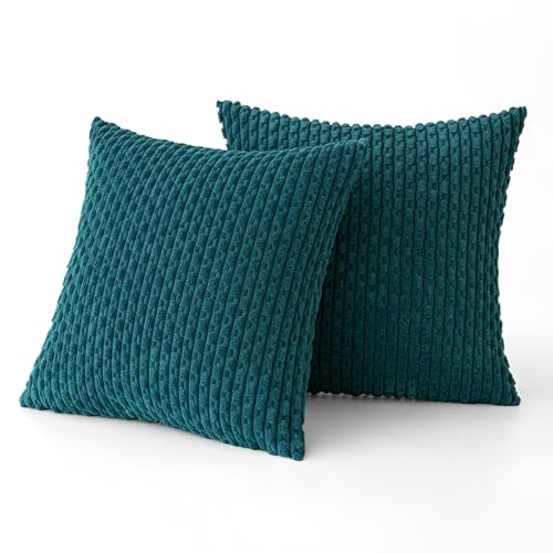 Decorative Throw Pillow Covers 20x20 Teal Blue Textured Corduroy (20" x 20" (Pack of 2) / Teal Blue)