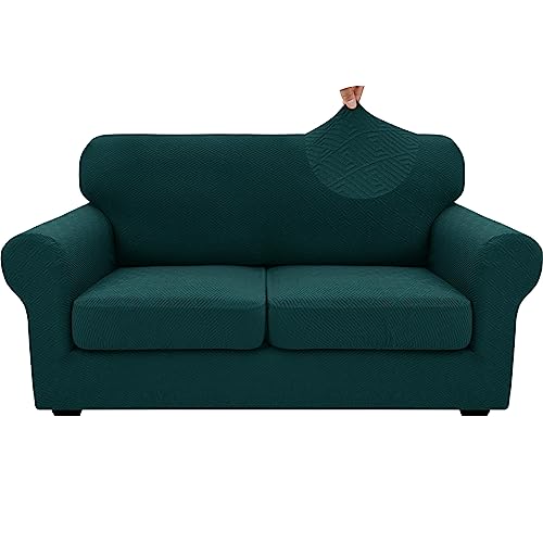 3 Piece Stretch Loveseat Sofa Cover (55"-69"(2 Cushions) / Blackish Green)