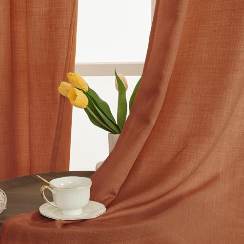 Short Linen Curtains 40 Inch Length for Small Windows (42"W x 40"L (Pack of 2) / Silver Grommet-terracotta)