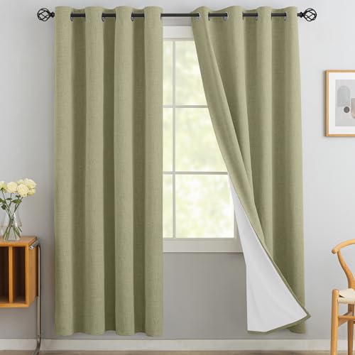 Sage Linen Textured Curtains 72 Inches Long for Living Room (Linen Sage / 52"W x 72"L (Pack of 2))