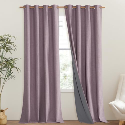 Chaise Mauve Vintage Linen 100% Blackout Curtains for Living Room (52"W x 102"L (Pack of 2) / Chaise Mauve)