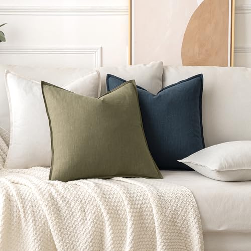 Set of 2 Linen Pillow Covers 18x18 Inch Cream White (Cream White / 18" x 18" (Pack of 2))