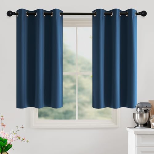 Morrocan Blue Room Darkening Curtains 45 Inches Long 2 Panels for Living Room (Dark Blue / 40"W x 45"L (Pack of 2))
