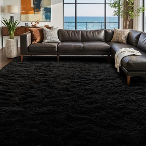 7x10 Ft Extra Large Shag Rugs for Living Room (Aa Black / 7' X 10' (Rectangular))