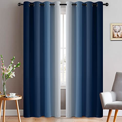 Ombre Curtains Blue and Greyish White for Living Room (52"W x 84"L (Pack of 2) / Blue)