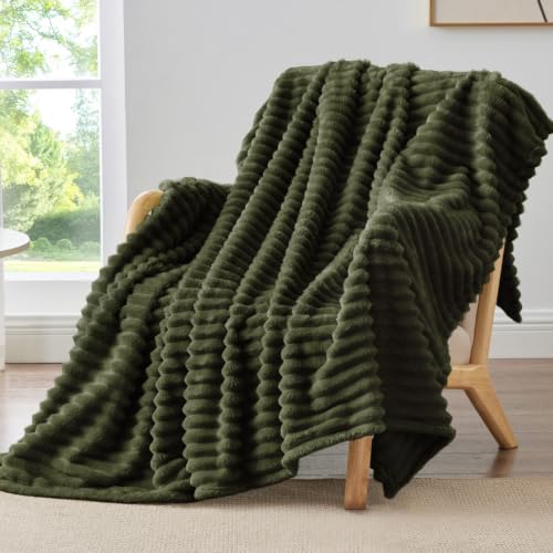 Ribbed Twin Blanket for Couch & Bed (Olive Green / Twin(60"x80"))