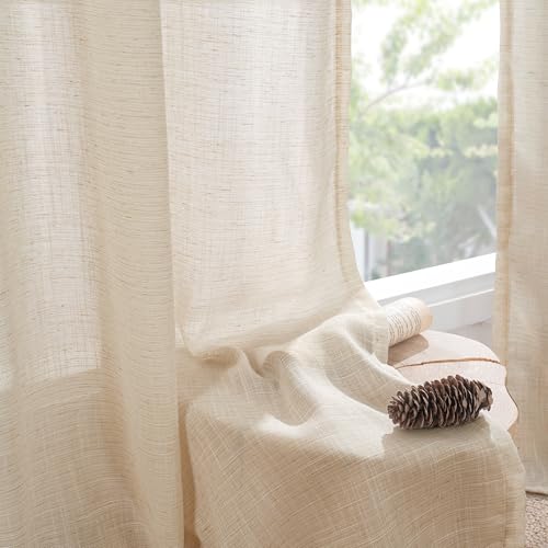 Natural Linen Curtains 63 Inches Long for Bedroom Windows (Natural / 42"W x 63"L (Pack of 2))