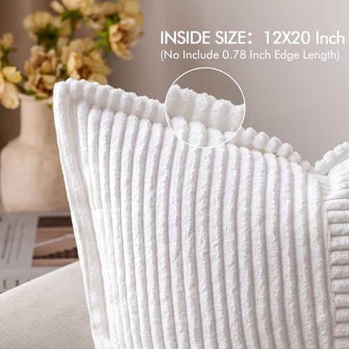 Decorative Lumbar Throw Pillow Covers 12x20 Inch White 2 Pack (White / 20" x 12" (Pack of 2))