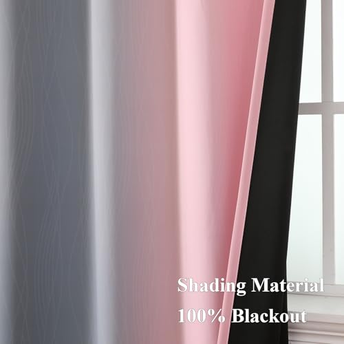 Ombre Grey and Pink Blackout Curtains for Bedroom 72 Inch (Grey and Pink / 52"W x 72"L (Pack of 2))
