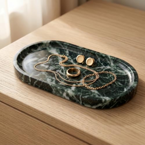 Snowflake Green Oval Marble Tray (Snowflake Green Tray / 9.8" x 4.7" x 0.6")