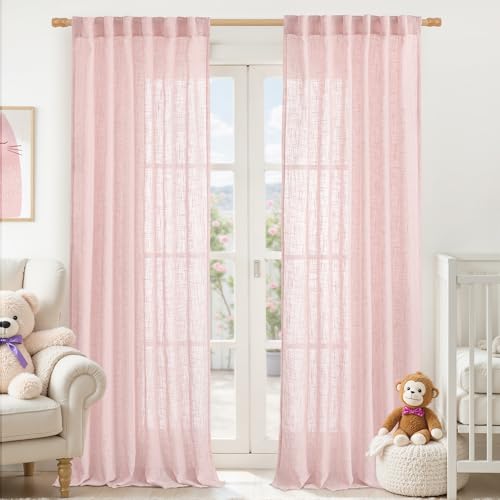 95 Inches Long Pink Linen Curtains for Living Room (Pink / 52"W x 95"L (Pack of 2))