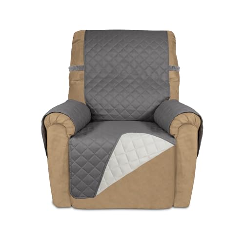 Reversible Recliner Chair Covers Couch Covers for Dogs (Small Recliner / Gray/Ivory)
