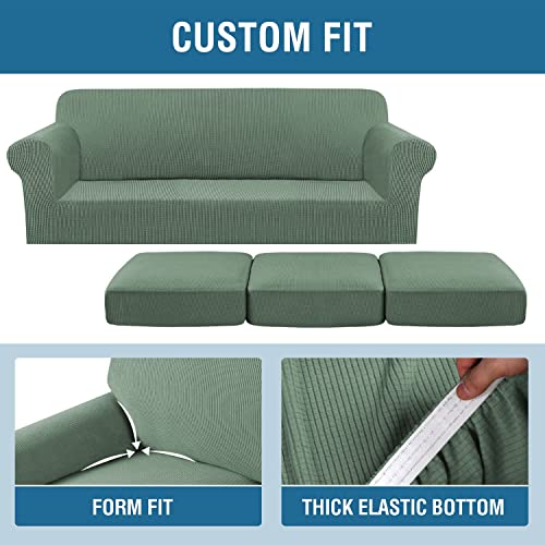 4 Piece Stretch Sofa Covers for 3 Cushion Couch Covers for Living Room Furniture Slipcovers (Large / Loden Frost)