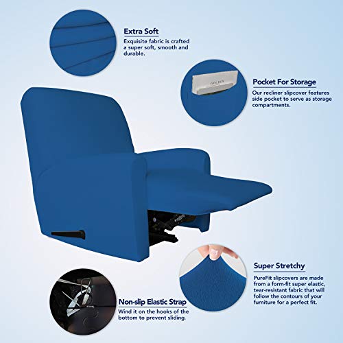 Stretc Recliner Chair Covers Fleece Soft Couch Covers for Sofa (Small Recliner Chair / Classic Blue)