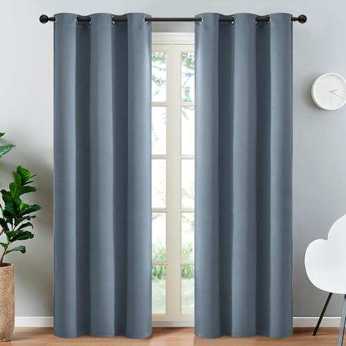 Blackout Curtains 38x90 inch Stone Blue Thermal Drapes (Stone Blue / 38"W x 90"L (Pack of 2))