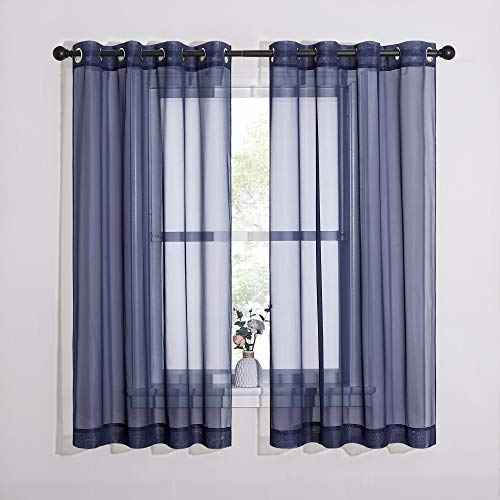 Sheer Curtains Voile Panels (Dark Blue / 54"W x 63"L (Pack of 2))