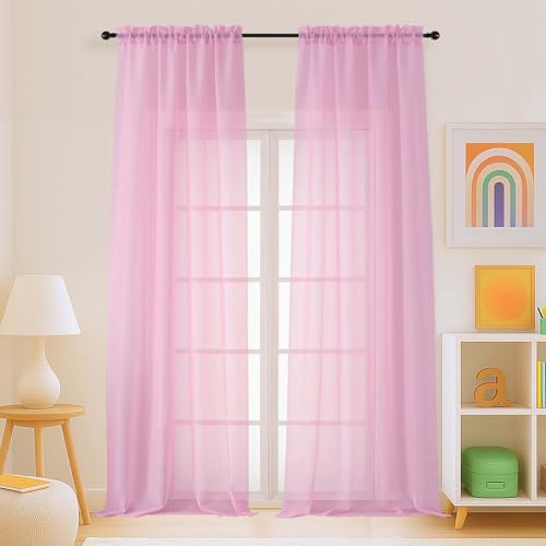 Light Pink Sheer Curtains for Window 96 Inches Long 2 Panels (42"W x 96"L (Pack of 2) / Light Pink)