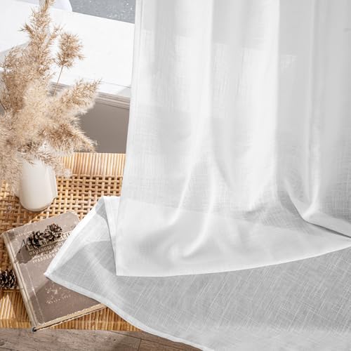 White Linen Curtains 72 Inch Length 2 Panels for Bedroom Living Room (52"W x 72"L (Pack of 2) / White)