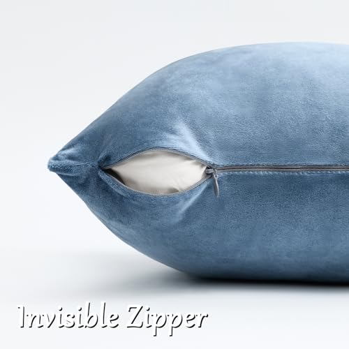 Stone Blue Velvet Throw Pillow Covers 16x16 Pack of 2 (Stone Blue / 16" x 16" (Pack of 2))