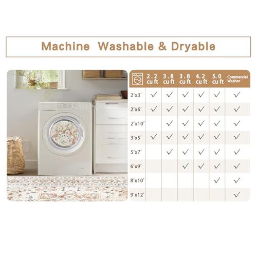 Orange Red 8x10 Washable Area Rugs for Living Room (8' x 10' (Rectangular) / Orange-cream-brick Red-grey)