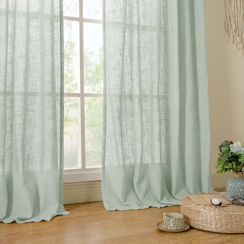 Short Window Linen Curtains 36 Inch Length 2 Panels (Light Sage / 34"W x 36"L (Pack of 2))