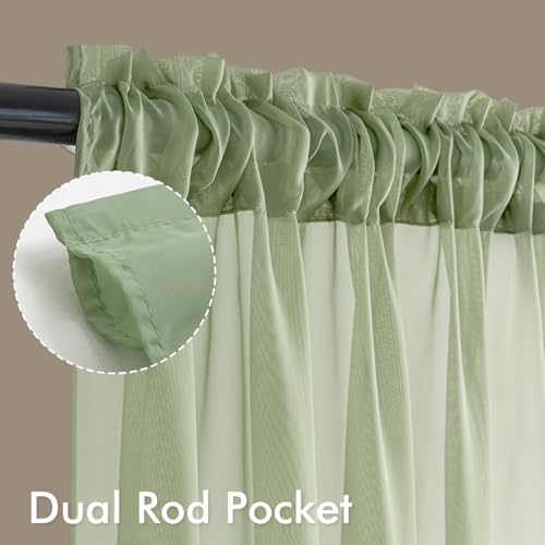 Sage Green Sheer Curtains 108 Inches Long 4 Panels 42 x 108 Inches (42"W x 108"L (Pack of 4) / Sage Green)